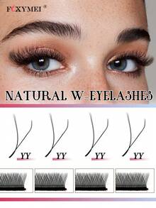 FOXYMEI 12 Rows New W-Shape Eyelashes C/D Curl W-Shape Lash Extensions YY Imported Material Handmade Natural False Eyelashes 8-15mm Pre-Made Dense Fan Shape 0.07mm Thickness Lightweight Soft Auto-Blooming Salon Style - View 8