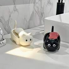 1/2pcs Cute 3D Vivid Big Eye Cartoon Cat Soap Dish, Thickened Reinforced Anti-Drop ABS Plastic, Quick Drainage Self-Draining Detachable Washable Tray, High-End Decorative Bathroom Accessory, Suitable For Home, Hotel, Kitchen Countertop, Shower, Sink Storage And Organization - Cat Soap Dish - View 4