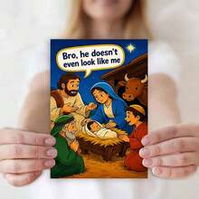 1 Greeting Card + 1 Envelope Funny Humorous Holiday Greeting Card, Cartoon Scene Bro He Doesnt Even Look Like Me, Best For Friends, Winter Festive Vibrant Style. - View 5