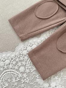 2Pcs/Set Infant Letter Embroidery Crew Neck Long Sleeve Sweatshirt & Knee Pad Leggings Set, Baby Versatile Casual Outfit - Apricot - View 11