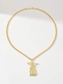 1PC Vintage Women's St. Michael Pendant Necklace, 14K Gold Plated Copper Pendant Inlaid With Zirconia, St. Michael Relief Symbolizing Peace And Protection Paired With Cuban Chain, Suitable For Christmas/Thanksgiving/Halloween/Mother's Day/Valentine's Day/Couples/Friends/Fellow Believers Gift, Catholic First Communion, Gift, Daily And Holiday Wear For Prayer - Yellow Gold - View 8
