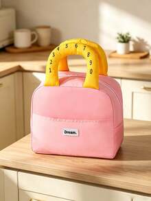 1pc/6pcs Back To School Cute Number Handle Lunch Tote Bag, Classic Plaid And Solid Color Options, Front Extra Pocket, Smooth Zipper, Large Capacity Interior Space For Meals And Utensils, Portable Design Suitable For Daily Commute, Picnic And Outdoor Short Trips - Multicolor - View 14