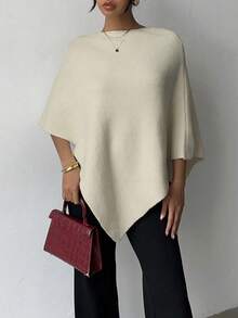 Women's Casual Commuting Simple Solid Color Poncho Sweater, Autumn/Winter Spring - Yellow - View 3