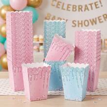 10/20/40 Pcs,Pastel Glitter Drip Popcorn Boxes,Pink & Blue Sparkle Dripping Design Paper Snack Containers,Disposable Party Favor Treat Paper Boxes For Gender Reveal,BabyShower, Bridal Shower Party Supplies - View 3