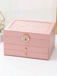 1pc Large Capacity 3-Layer Jewelry Box, Multi-Functional Jewelry Organizer, Mini Jewelry Storage Box, Cosmetic Storage Box, Nail Polish Storage Box - Multicolor - View 9