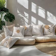 6pcs Minimalist Daily Abstract Coffee-Colored Leaf Geometric Pattern Cushion Covers, Single-Sided Printed Peach Skin Velvet Material, 45*45/50*50/40*40CM Pillow Covers Suitable For Modern Minimalist Sofa Living Room Decoration, Gift Giving, Party Decoration - Multicolor-6PC - View 5