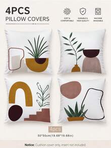 MEMNUN 4 piezas Fundas de almohada con estampado de plantas de bloques de color geométricos abstractos bohemios [Sin relleno de almohada] 40*40cm/45*45cm/50*50cm [Impresión de un solo lado] Hechas de material de poliéster, fundas de cojín decorativas para sofá con arte de línea de planta verde en maceta con bloques de color en forma de arco, decoración de habitación, decoración del hogar, decoración de dormitorio, artículos de decoración de habitación para sofá, sala de estar, dormitorio, coche, oficina, hotel, B&B, fundas de almohada, regalo perfecto para familia y amigos - Multicolor - Ver 14