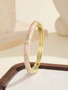 1pc Premium Cloisonne Enamel Open Bangle Bracelet, 18K Gold Plated Butterfly & Floral Design, Chinese Style Luxury Non-Fading Women's Gift Jewelry - Butterfly - View 18