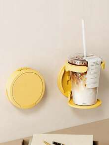1pc Foldable Cup Holder, No-Drill Office Desk Cabinet Door Coffee Storage Rack, Home Dorm Wall-Mounted Cup Rack - Multicolor - View 1