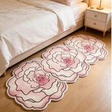 1pc Pink Rose Patchwork Rug, Thickened Rug, Thick Rug, Plush Rug, Autumn/Winter Rug, Thickened Rug, Decorative Rug, Bedroom Decor, Small Rug, Rug - Multicolor - View 2