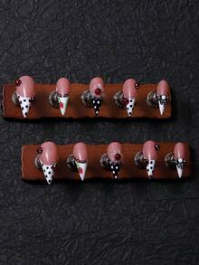 10pcs/Set Handmade Dragon Claw Cat Paw Animal Claw Press-On Nails, Y2K Style Cute Sweet 3D Ladybug Polka Dot Fresh Youthful, Includes 1pc Jelly Glue And 1pc Nail File, Suitable For Daily And Party Manicure - Baby Pink - View 3