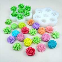 1pc 7-Hole Flower Succulent Aromatherapy Candle Silicone Mold, Decorative Small Flower DIY Car Plaster Ornament Silicone Mold - White - View 1