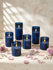 6pcs Flameless Candle Lights With Timer Remote Control, Battery Operated Blue Warm Light Candles, Suitable For Christmas, Halloween, Valentine's Day, Gifts, Birthday, Proposal, Wedding, Party, Holiday - Dark Blue - Warm Light - View 9