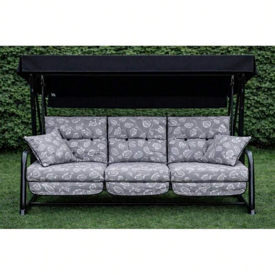 Replacement Cushion Only For 3-Seater Garden Hammock – Soft, Breathable Fabric With Multiple Pattern Options To Refresh Your Outdoor Relaxation Space; Lightweight And Easy To Install; Designed For Comfort And Everyday Use; Compatible With Standard Vi - Aspen Grey Leaf - View 1