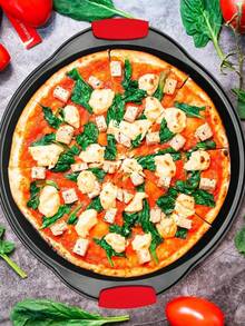 Nonstick Carbon Steel Pizza Pan, Silicone Handle Oven Baking Tray, Solid Dishwasher Pizza Tray (Black) - Black - View 6