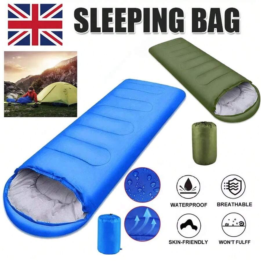 3-4 Season Single Sleeping Bag – Rectangular Envelope-Style Camping Sleeping Bag With Zipper For Adults; Lightweight Design (750g), Includes Storage Bag. - View 1