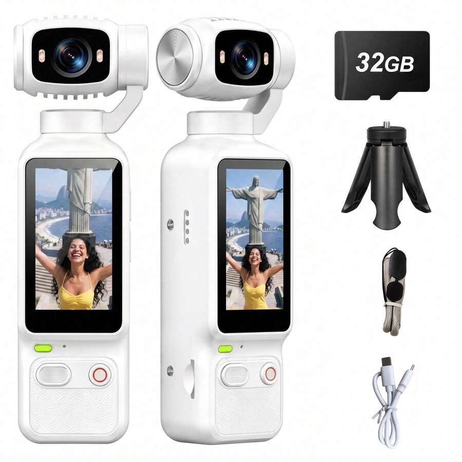 Entry-Level Professional Vlog Handheld Camera, 180° Rotating Lens Dual Fill Light, Upgraded Lighter Design (Capture + Record), 2000mAh Long Battery Life, Can Be Used As Webcam, Cycling, Hiking And Sports Recording, Video Log Camera, Full Body Camera, Blogger Entry-Level Camera, Perfect Life Recording And Travel Gift