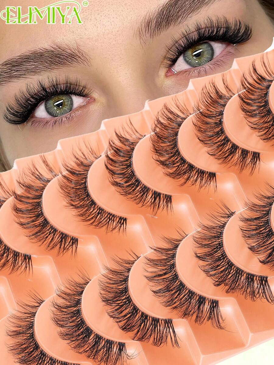 10 Pairs Lashes False Eyelashes Natural Look Lashes Faux Mink Wispy 3D Volume Fake Eyelashes Cat Eye Lashes Pack Clear Lash Band Individual Eyelashes - 黑色 - 查看 1
