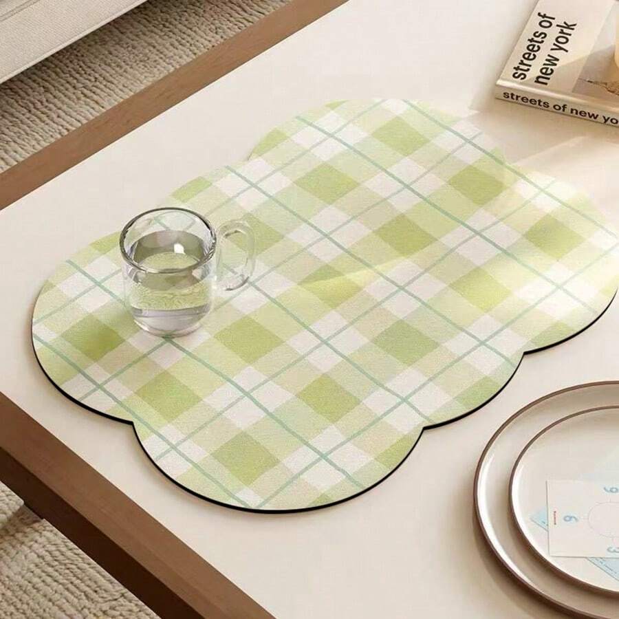 [Nuevo Engrosado]Alfombrilla de secado de platos de cocina, alfombrilla de mesa, alfombrilla absorbente, alfombrilla de encimera para platos, alfombrilla de mesa sin lavado, alfombrilla de secado de cuencos y platos, grosor de 3.6mm - cuadrados verdes - Ver 1
