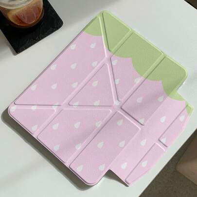 Ins Colorblock Strawberry Water Drop Tablet Protective Case, Wavy Edge Snap Closure With Pen Slot, Compatible With Apple 11th Gen, Minimalist 10th Gen Tablet Protective Case, Air 82026 New Pro 11 Fashion Mini 7 Cute Air 7/6 Snap Closure 11-Inch Girls Tablet Protective Cover, Boys Tablet Protective Case