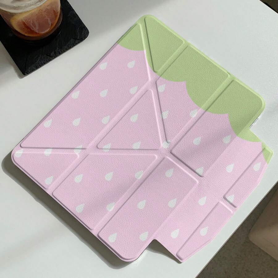 Ins Colorblock Strawberry Water Drop Tablet Protective Case, Wavy Edge Snap Closure With Pen Slot, Compatible With Apple 11th Gen, Minimalist 10th Gen Tablet Protective Case, Air 82026 New Pro 11 Fashion Mini 7 Cute Air 7/6 Snap Closure 11-Inch Girls Tablet Protective Cover, Boys Tablet Protective Case - Pinkish Green - View 1