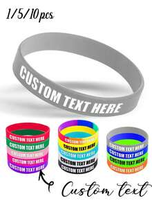 1/5/10pcs Customized UV Printed Silicone Wristbands, Personalized Solid Color Rubber Bracelets With Text, Suitable For Sports, Weddings, Events, Parties And Charity Activities - Multicolor - View 2