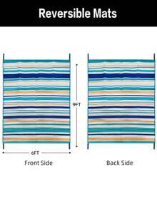 Tikar Plastik Tahan Air Luar Ruangan Ukuran 5ft x 8ft, Cocok untuk Eksterior Camper, RV, Teras, Karpet Patio, Dekorasi Balkon, Garis-garis Biru dan Kuning - Garis biru dan oranye - View 8