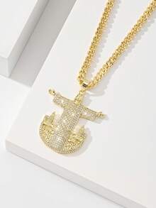 1PC Women's Christ Savior Statue Pendant Necklace, 14K Gold Plated Copper Material Inlaid With Zirconia, City Architecture Relief 3D Jesus Figure Design Paired With Cuban Chain, Suitable For American Street Hip-Hop Style/Birthday/Valentine's Day/Christmas/Easter/New Year Faith Gift Accessory For Men And Women - Yellow Gold - View 5