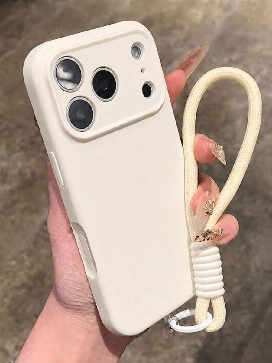 VRNOEI 1件裝 霧面極簡風掛繩手機殼,適用 17 Air 16 15 14 13 12 Pro Max Plus,高品質親膚觸感防震保護殼,軟背設計,相機保護,吸震功能 - 米色 - 查看 1