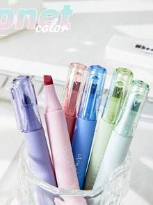 4pcs Blue Morandi Fluorescent Highlighter Pens, Smooth Touch, Fade-Resistant, Water-Based Ink, Rounded Tip, Suitable For Office Supplies, Writing And Correction, Notebooks, Sketching And More, Essential School Supplies For Back To School Season - Morandi Highlighter - View 7