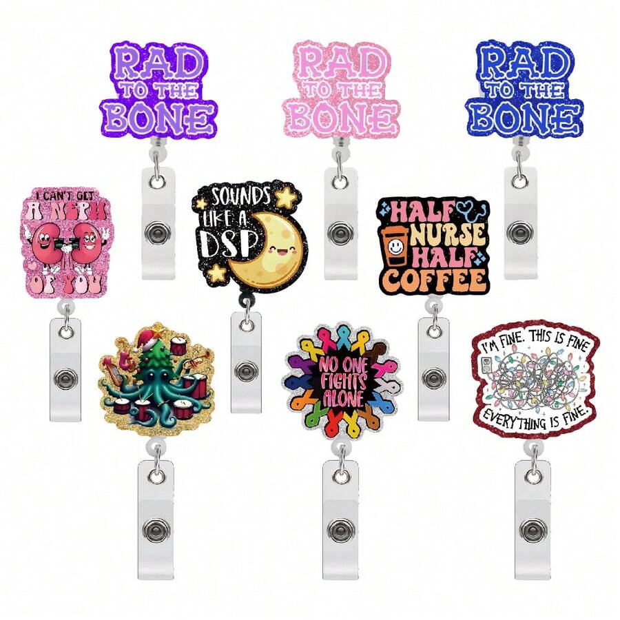 Cute Funny Slogan Retractable Badge Reel Clip, Medical Nurse Worker ID Badge Holder, Funny Quote Name Tag Reel Accessories For Hospital Staff - Blue Rad - View 1