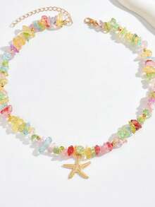 1 pieza Collar con colgante de estrella de mar de cuentas irregulares de colores, joyería bohemia de playa y océano para vacaciones, para mujer, verano, viajes, fiestas & uso diario - Multicolor - Ver 4