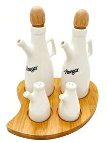 4Pcs/2Pcs White Ceramic Oil And Vinegar Dispenser Set With Bamboo Tray, Leak Proof Oil Cruet Bottle, Salt Pepper Shakers Kitchen Condiment Storage Kit For Dining Table Cooking,Salt & Pepper Shaker - Multicolor - View 10