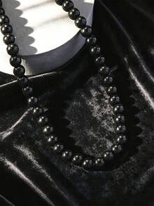 1pc White Fashionable Faux Pearl Beaded Necklace For Men's Daily Wear - Black - View 7