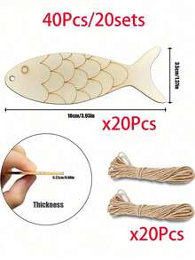 2/20/40pcs Unfinished Wooden Fish Hollow Decor Crafts, DIY Wooden Fish Ornaments, Paintable, With Jute Rope, Craft Supplies, Home Party Decorations, Open Design For Easy Hanging, Suitable For Halloween, Christmas - A - View 13