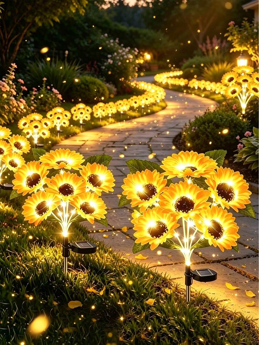 1件裝太陽能向日葵庭院燈，6 LED 暖白色地燈，附黃昏至黎明自動感應器，IP 防水戶外照明，適用於庭院、小徑、露台、街道、復活節、節日、派對、正門