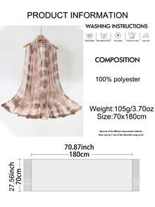 1pc Water Ripple Tie-Dye Fringed Scarf, Women's Muslim Headscarf, Naturally Wrinkled, Soft, Thin, Long Scarf, Elegant Headscarf For Daily Travel, Shaw - Multicolor - View 2