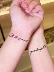 1pc Thin One-Piece Cursive Quote Wrist Temporary Tattoo Sticker, Waterproof Long-Lasting Minimalist Emotional Fake Tattoo, Body Art Sticker, Suitable For Forearm, Ankle, Ribs, Collarbone, Fingers - Black - View 3