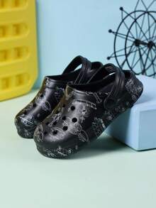 1 Pair Boys' Comfortable Fashion Casual Lightweight Indoor/Outdoor Toe-Protecting Versatile Clogs, Spring/Summer - Black - View 3