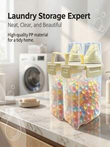 1pc Large Capacity Laundry Detergent Storage Bucket, Transparent Sealed Laundry Powder Storage Box With Measuring Cup And Funnel, Space-Saving Moisture-Proof Storage Container, Suitable For Laundry Beads, Bleach Granules, Bathroom Laundry Room Organization - Multiple Styles - View 6