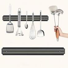 2pcs (Total Length 40cm) Black Magnetic Wall-Mounted Knife Rack, Fashionable Kitchen Storage Organizer For Knives, Scissors And Other Tools, Durable Plastic Material, Suitable For Home And Restaurant Use, Meets Household Tool Storage Needs - Set - View 7