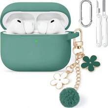 Funda protectora para Pro 3 2025, carcasa protectora de silicona rosa suave compatible con Apple Pro de 3ª generación, adecuada para niñas con cadena de flores, llavero y kit de limpieza - Aguja de pino verde - Ver 13
