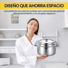 Bateria de Cocina, 5 Piezas Juego de Ollas de Acero Inoxidable, Ollas de Cocina Antiadherentes, Bateria de Cocina Acero Inoxidable para Cocina de Inducción y Estufa de Gas (6.6, 5.5, 4, 3, 2.1 L) - Ver 8