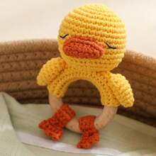 Handmade Woven Yellow Duck Rattle, Baby Hand Rattle, Grasping Toy, Built-In Bell, 3D Cute Design, Rich Details, Attracts Baby's Attention, Exercises Baby's Hearing, Perfect Birthday Memorial Gift, Halloween Gift, Christmas Gift For Baby - Multicolor - View 1