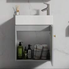 Bathroom Furniture Washbasin With Vanity Unit 46 Cm, Vanity Unit, Wall-Mounted Vanity Unit, Small Guest Bathroom Furniture - Grey - View 5