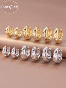3 Pairs/Set Minimalist Luxury Alloy Gold-Plated Silver-Plated Eight-Pointed Star Zirconia-Inlaid Oval Ear Clips Earrings For Women Daily Commute Date Party - Multicolor - View 1