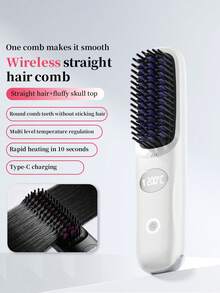 SKYWORTH Mini Wireless Heated Hair Straightener Brush With LCD Screen, Ceramic Coating & Negative Ion, 2000mAh Rechargeable Travel Styler - Multicolor - View 12