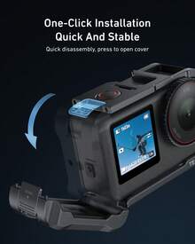 TELESIN 鋁合金保護框架保護殼,適用於 Osmo Action 6 相機,快拆金屬兔籠保護框架外殼,附 1/4" 螺絲與冷靴座 - 查看 6