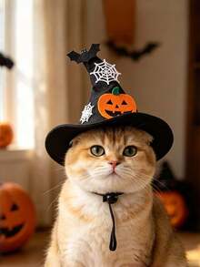 1pc New Halloween Pet Hat - Pumpkin Witch Hat, Suitable For Cats And Dogs - Party Costume Pet Supplies - Multicolor - View 4