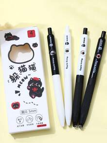 1套(4支)可愛貓咪伸縮式凝膠筆組，0.5mm黑色細筆尖，書寫順滑，適合學生使用的可愛文具禮物，適用於日記、學校、開學季 - 貓咪按動筆 - 查看 7